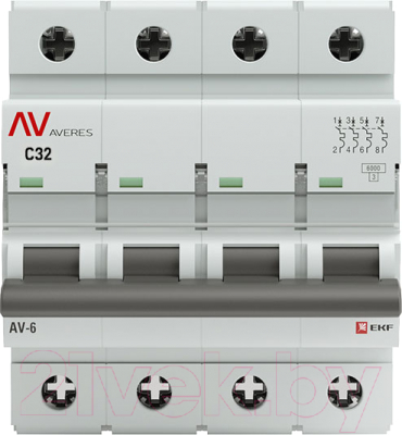 Изображение товара Выключатель автоматический EKF Averes AV-6 4P 32A (C) 6kA / mcb6-4-32C-av