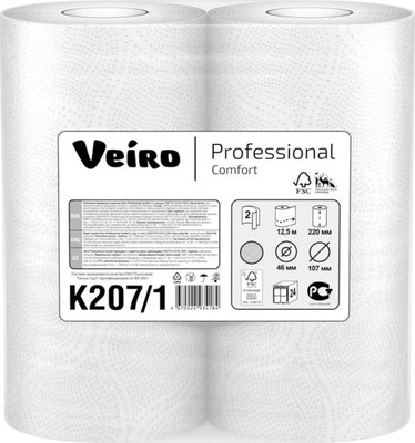 Бумажные полотенца Veiro Professional Comfort в рулонах 2х слойная / K207/1 (12.5м) - 