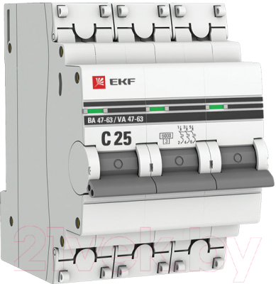 Выключатель автоматический EKF PROxima ВА 47-63 3P 25А (C) 6kA / mcb4763-6-3-25C-pro