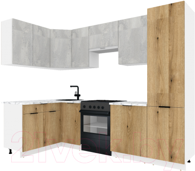 Готовая кухня ВерсоМебель Эко-2 1.4x2.7 левая (бетонный камень/дуб эвок прибрежный/ст.альберика)