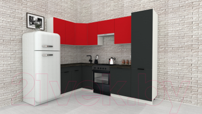 Готовая кухня ВерсоМебель Эко-2 1.4x2.7 левая (красный чили/антрацит/ст.луна)