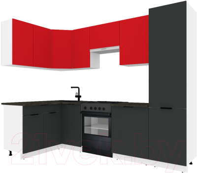 Готовая кухня ВерсоМебель Эко-2 1.4x2.7 левая (красный чили/антрацит/ст.луна)
