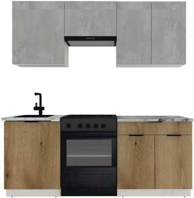 Готовая кухня ВерсоМебель Эко-2 2.0 (бетонный камень/дуб эвок прибрежный/ст.альберика)