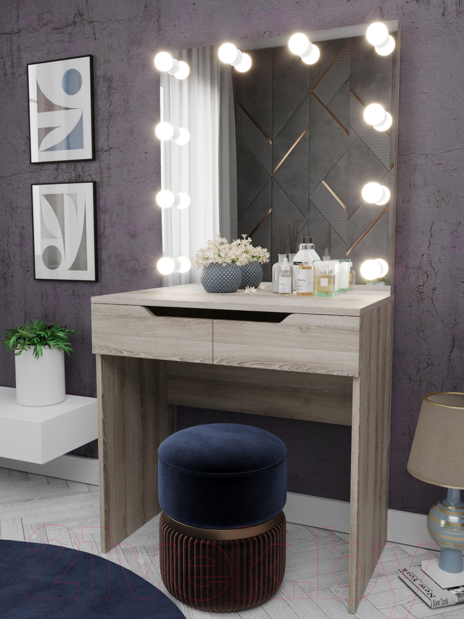 Туалетный столик с зеркалом Мир Мебели С подсветкой 16 ZS