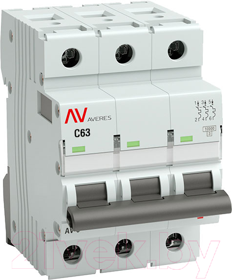 Выключатель автоматический EKF Averes AV-10 3P 63A (C) 10kA / mcb10-3-63C-av