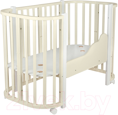 Детская кроватка INDIGO Baby Lux 3 в 1 (слоновая кость/белые стойки)