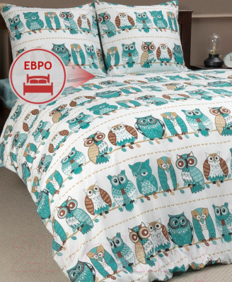 Комплект постельного белья Amore Mio Мако-сатин Garland Микрофибра Евро 31464 / 93080 (бирюзовый/белый/бежевый)