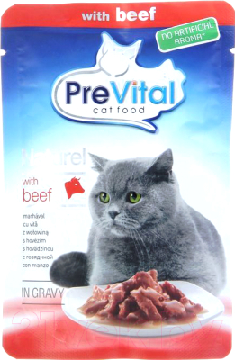 Влажный корм для кошек Prevital Naturel с говядиной в соусе (85г)