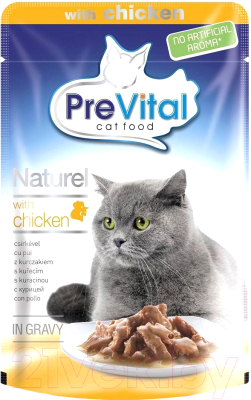 Влажный корм для кошек Prevital Naturel с курицей в соусе (85г)