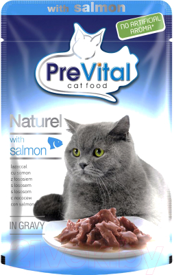 Влажный корм для кошек Prevital Naturel с лососем в соусе (85г)