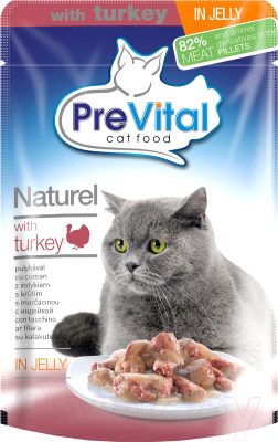 Влажный корм для кошек Prevital Naturel с индейкой в желе (85г)