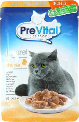 Влажный корм для кошек Prevital Naturel с курицей в желе (85г)