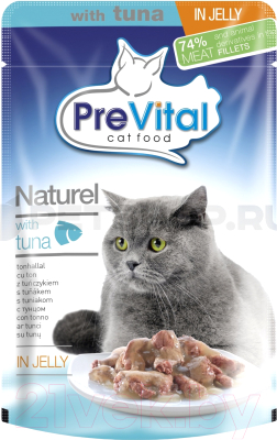 Влажный корм для кошек Prevital Naturel с тунцом в желе (85г)