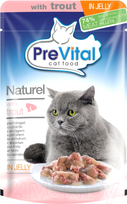 Влажный корм для кошек Prevital Naturel с форелью в желе (85г)