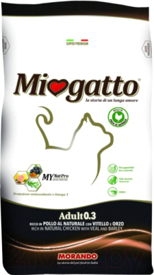 Сухой корм для кошек Miogatto Adult Veal & Barley (10кг)