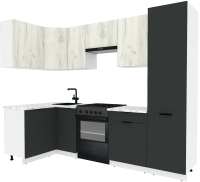 Готовая кухня ВерсоМебель Эко-1 1.2x2.6 левая (дуб крафт белый/антрацит/ст.мрамор итальянский) - 