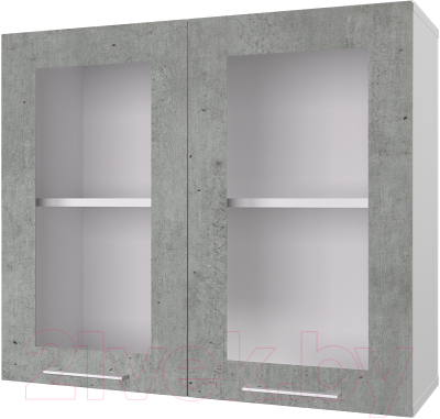 Шкаф навесной для кухни Горизонт Мебель Оптима 80 Витрина (бетон грей)