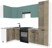 Кухонный гарнитур ВерсоМебель Эко-1 1.2x2.6 левая (сумеречный голубой/дуб гранж песочный/ст.альберика) - 