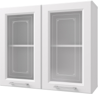 Шкаф навесной для кухни Горизонт Мебель Классик 80 с витриной (белый эмалит) - 