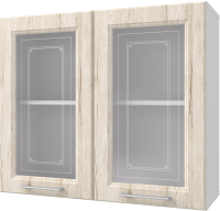 Шкаф навесной для кухни Горизонт Мебель Классик 80 с витриной (рустик молочный) - 