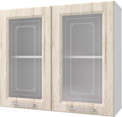 Шкаф навесной для кухни Горизонт Мебель Классик 80 с витриной (рустик молочный)