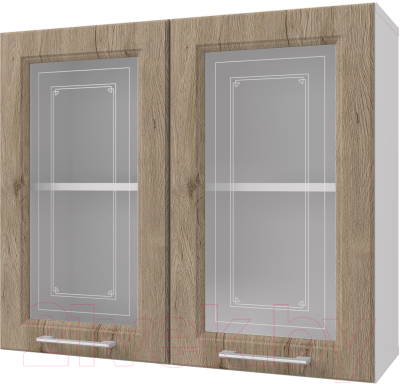 Шкаф навесной для кухни Горизонт Мебель Классик 80 с витриной (рустик натуральный)