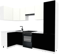Готовая кухня ВерсоМебель Эко-1 1.2x2.6 левая (белый фасадный/черный/ст.мрамор итальянский) - 