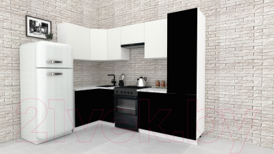 Готовая кухня ВерсоМебель Эко-1 1.2x2.6 левая (белый фасадный/черный/ст.мрамор итальянский)