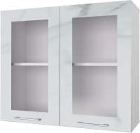 Шкаф навесной для кухни Горизонт Мебель Оптима 80 Витрина (мрамор арктик) - 