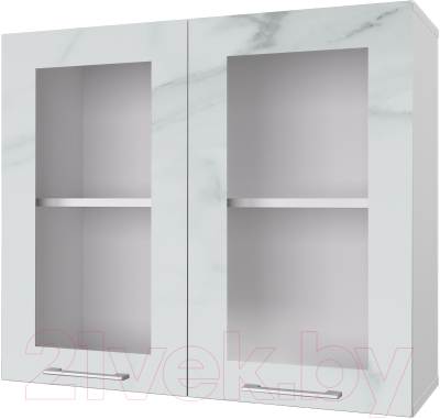 Шкаф навесной для кухни Горизонт Мебель Оптима 80 Витрина (мрамор арктик)