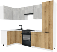 Готовая кухня ВерсоМебель Эко-1 1.2x2.6 левая (бетонный камень/дуб эвок прибрежный/ст.мрамор итал) - 