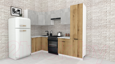 Кухонный гарнитур ВерсоМебель Эко-1 1.2x2.6 левая (бетонный камень/дуб эвок прибрежный/ст.мрамор итал)