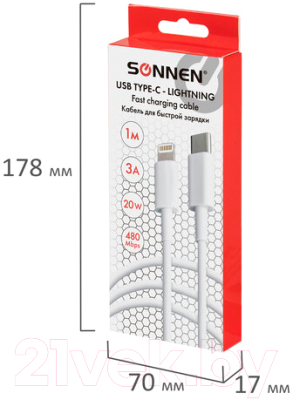 Кабель Sonnen USB Type-C-Lightning / 513612 (белый)