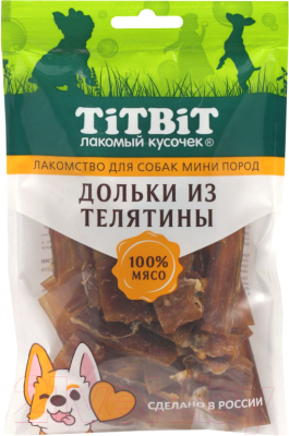 Лакомство для собак TiTBiT Дольки из телятины для собак мини пород / 24546 (70г)