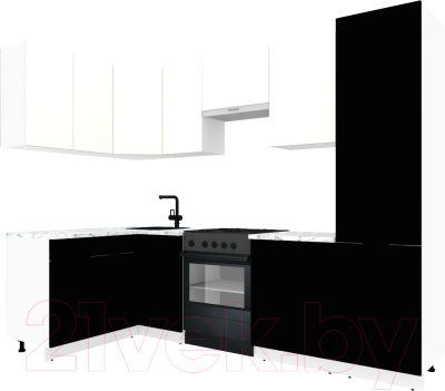 Кухонный гарнитур ВерсоМебель Эко-1 1.4x2.6 левая (белый фасадный/черный/ст.мрамор итальянский)