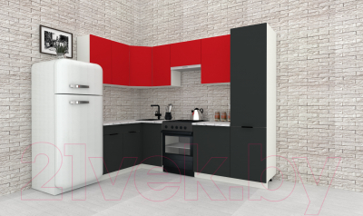 Кухонный гарнитур ВерсоМебель Эко-1 1.4x2.6 левая (красный чили/антрацит/ст.мрамор итальянский)