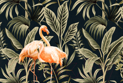 Фотообои листовые Vimala Фламинго и тропические листья (270x400)