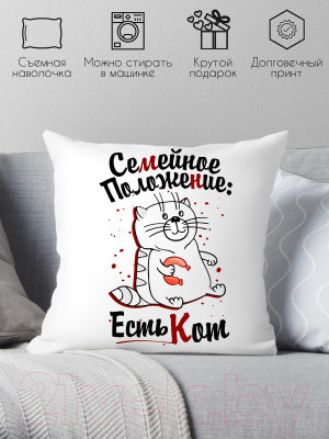 Подушка декоративная Print Style Семейное положение, есть кот / 40x40plat22