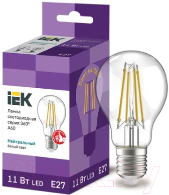 Лампа IEK A60 11Вт 4000К E27 230В / LLF-A60-11-230-40-E27-CL (нейтральный белый)