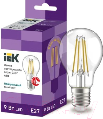 Лампа IEK A60 9Вт 4000К E27 230В / LLF-A60-9-230-40-E27-CL (нейтральный белый)