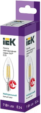 Лампа IEK C35 7Вт 4000К E14 230В / LLF-C35-7-230-40-E14-CL (нейтральный белый)