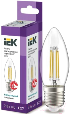Лампа IEK C35 7Вт 4000К E27 230В / LLF-C35-7-230-40-E27-CL (нейтральный белый)