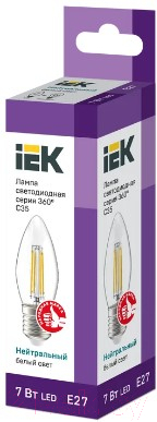 Лампа IEK C35 7Вт 4000К E27 230В / LLF-C35-7-230-40-E27-CL (нейтральный белый)