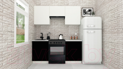 Готовая кухня ВерсоМебель Эко-1 1.7 (белый фасадный/черный/ст.мрамор итальянский)