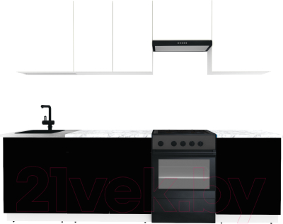 Кухонный гарнитур ВерсоМебель Эко-1 2.5 (белый фасадный/черный/ст.мрамор итальянский)