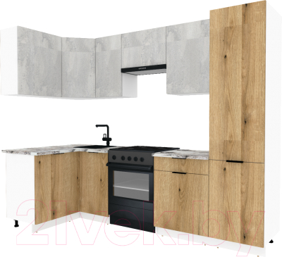 Готовая кухня ВерсоМебель Эко-1 1.2x2.6 левая (бетонный камень/дуб эвок прибрежный/ст.альберика)