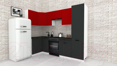 Кухонный гарнитур ВерсоМебель Эко-1 1.2x2.6 левая (красный чили/антрацит/ст.луна)