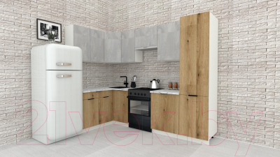 Кухонный гарнитур ВерсоМебель Эко-1 1.4x2.6 левая (бетонный камень/дуб эвок прибрежный/ст.альберика)