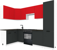 Готовая кухня ВерсоМебель Эко-1 1.4x2.6 левая (красный чили/антрацит/ст.луна) - 
