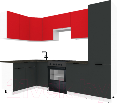 Кухонный гарнитур ВерсоМебель Эко-1 1.4x2.6 левая (красный чили/антрацит/ст.луна)